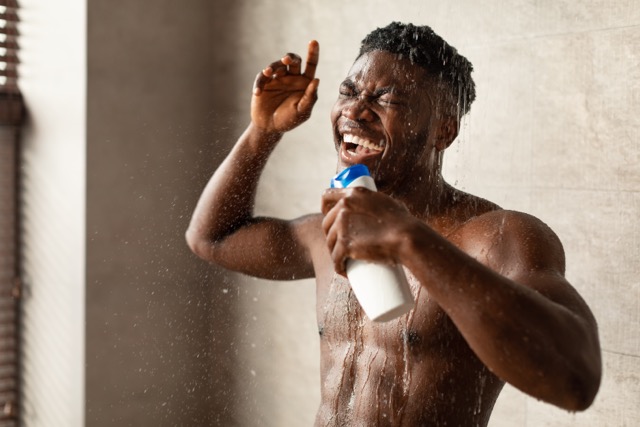 man in shower